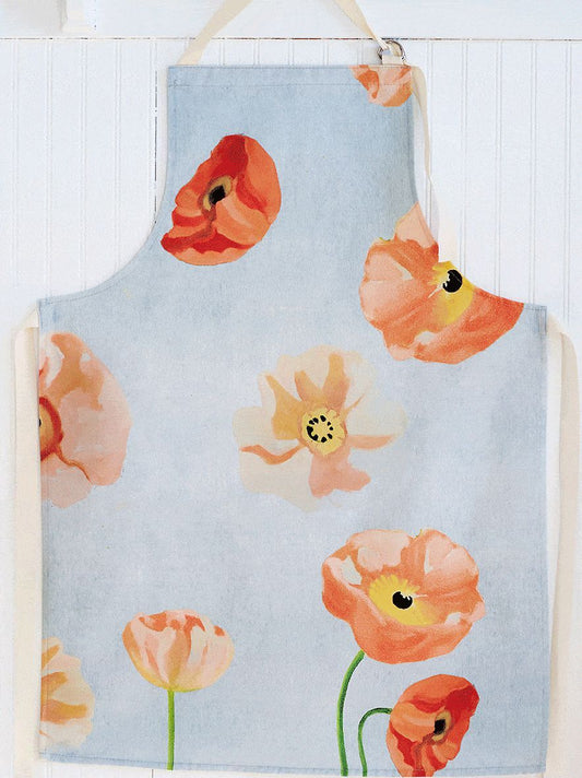 Apron: Peach Poppies on Grey